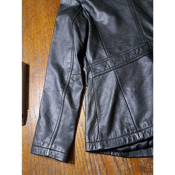 Vintage Small Maxima Wilson Black Leather Button Front Coat Jacket Long Sleeve - Picture 7 of 9